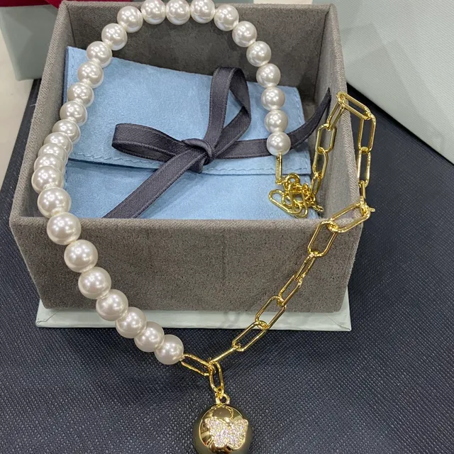 Pearl and Gold Paperclip Chain Butterfly Pendant Necklace 6