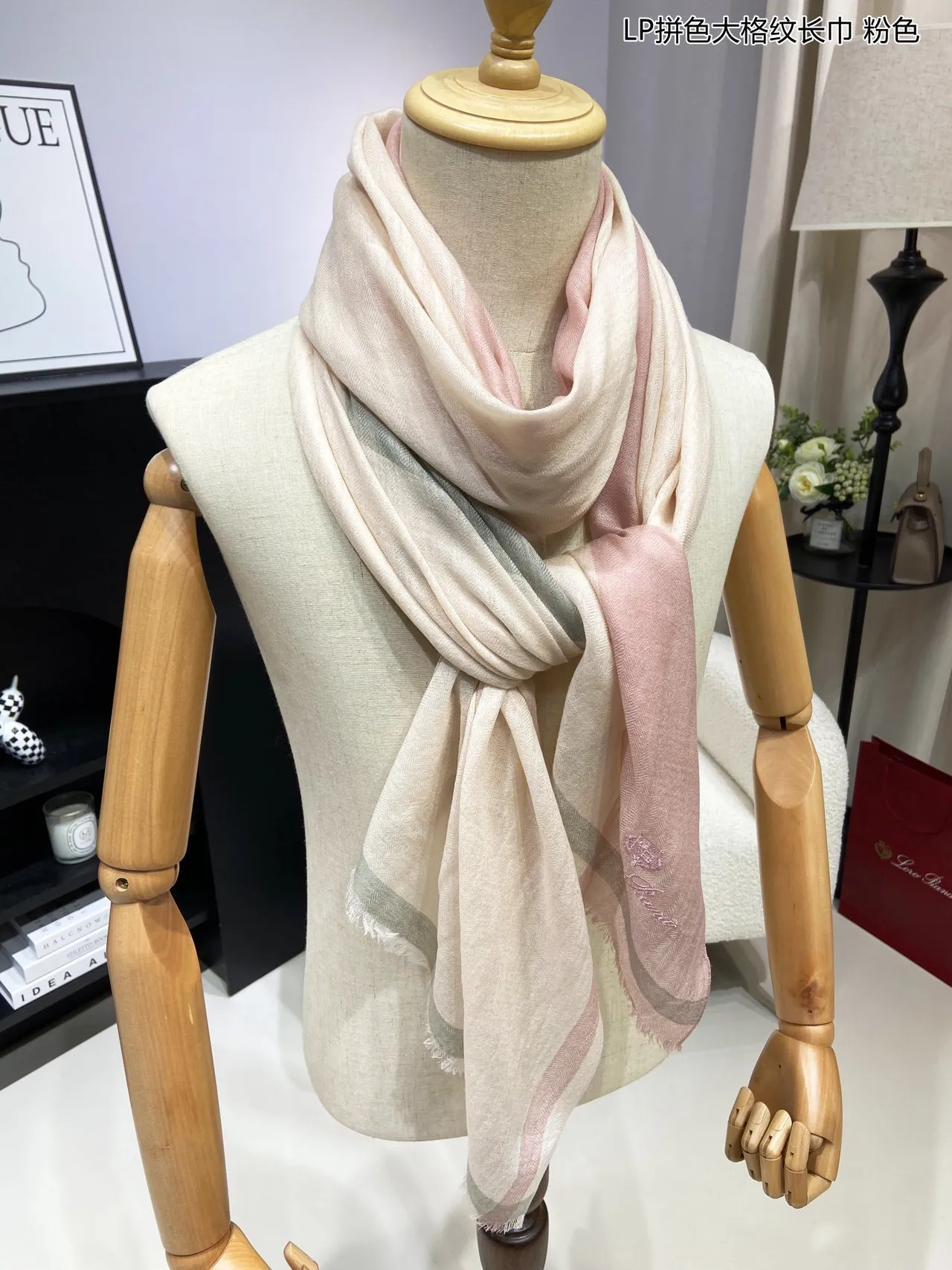 Pink Beige Oversized Large-Plaid Scarve 6