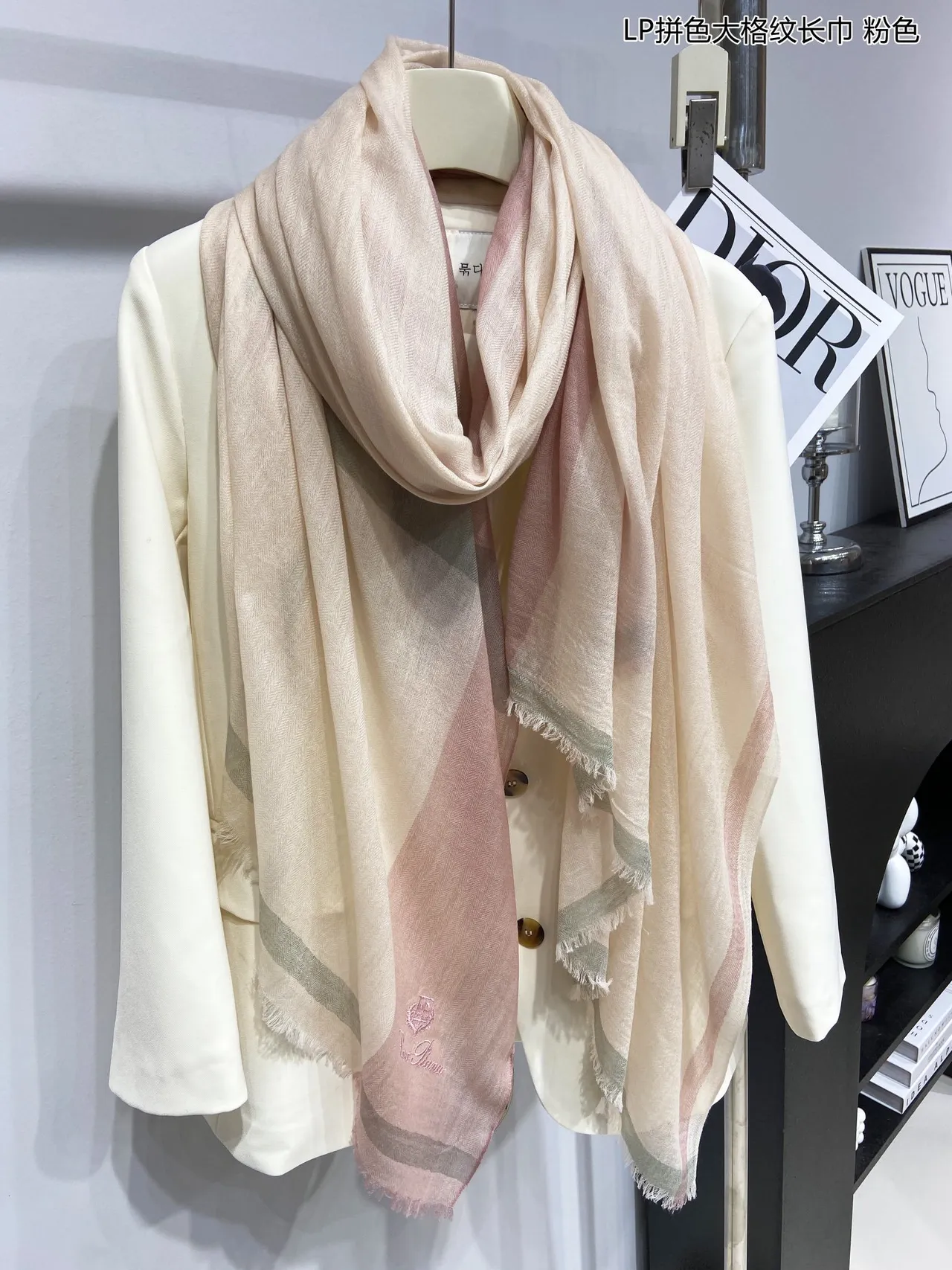 Pink Beige Oversized Large-Plaid Scarve 9