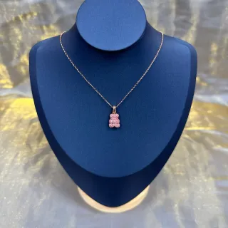 Pink Crystal Gummy Bear Pendant Necklace