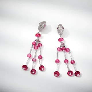 Brincos Chandelier de Gema Rosa Multi-Corrente