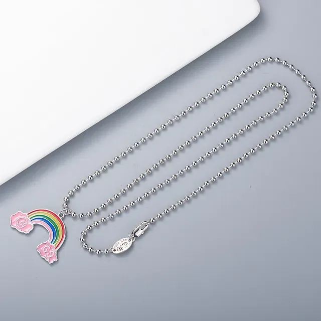 Rainbow Enamel Cloud Pendant Ball Chain Necklace 1