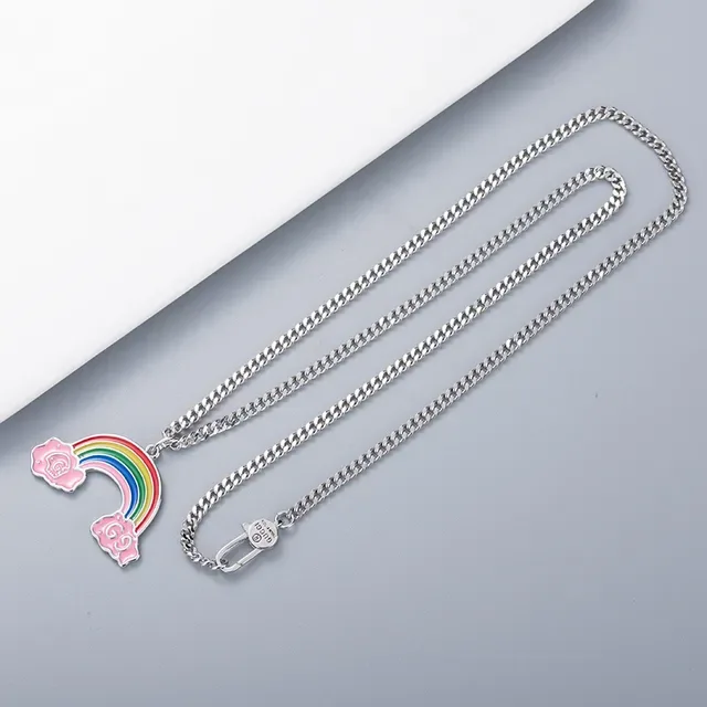 Rainbow Enamel Cloud Pendant Ball Chain Necklace 3