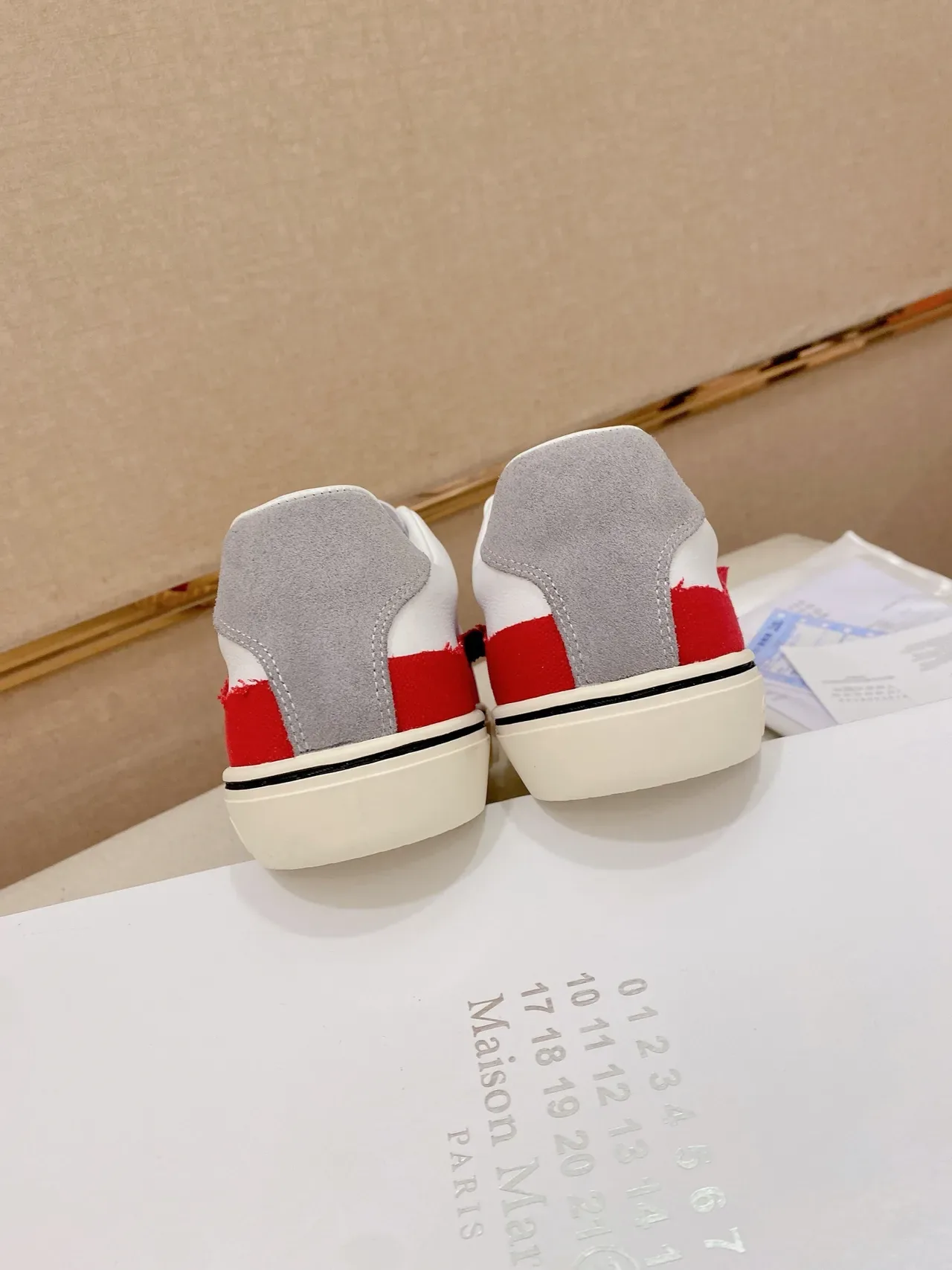 Red and White Asymmetrical Paint-Splatter Canvas Platform Sneaker 3