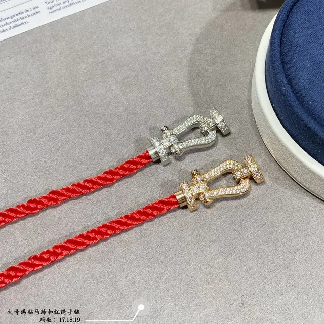 Red Braided Cord Pavé Crystal Shackle Clasp Bracelets 2