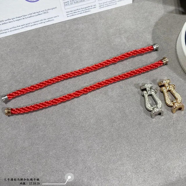 Red Braided Cord Pavé Crystal Shackle Clasp Bracelets 7