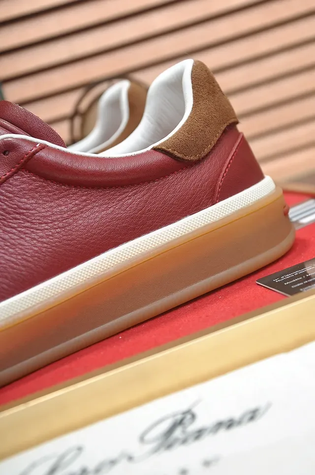 Red Brown Leather Upper Gum Rubber Sole Sneakers 2