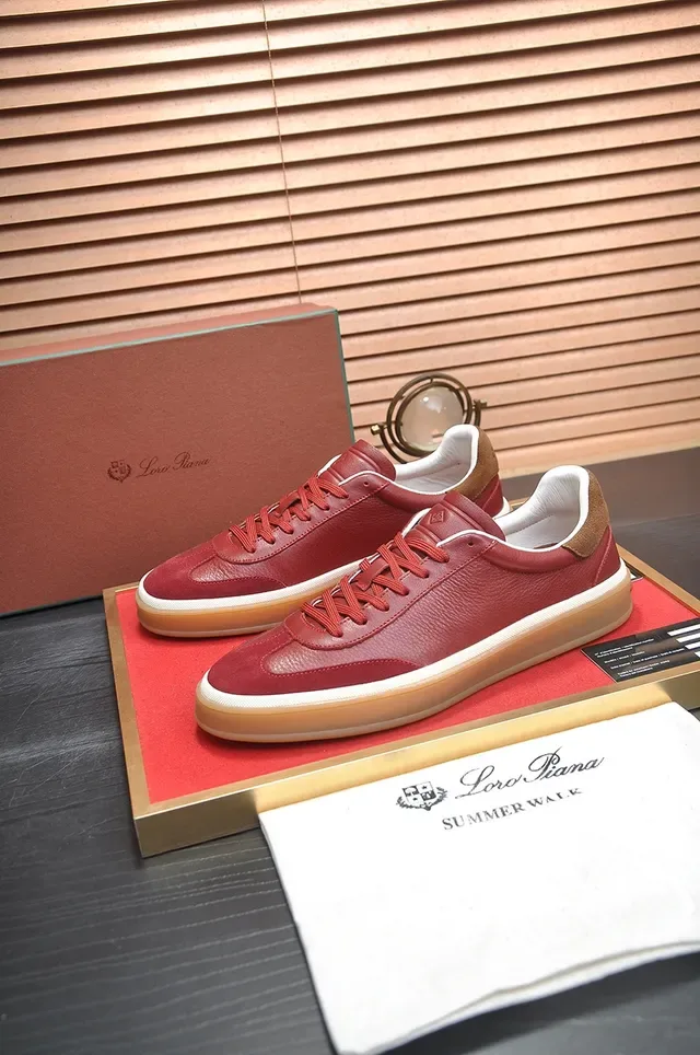 Red Brown Leather Upper Gum Rubber Sole Sneakers 4
