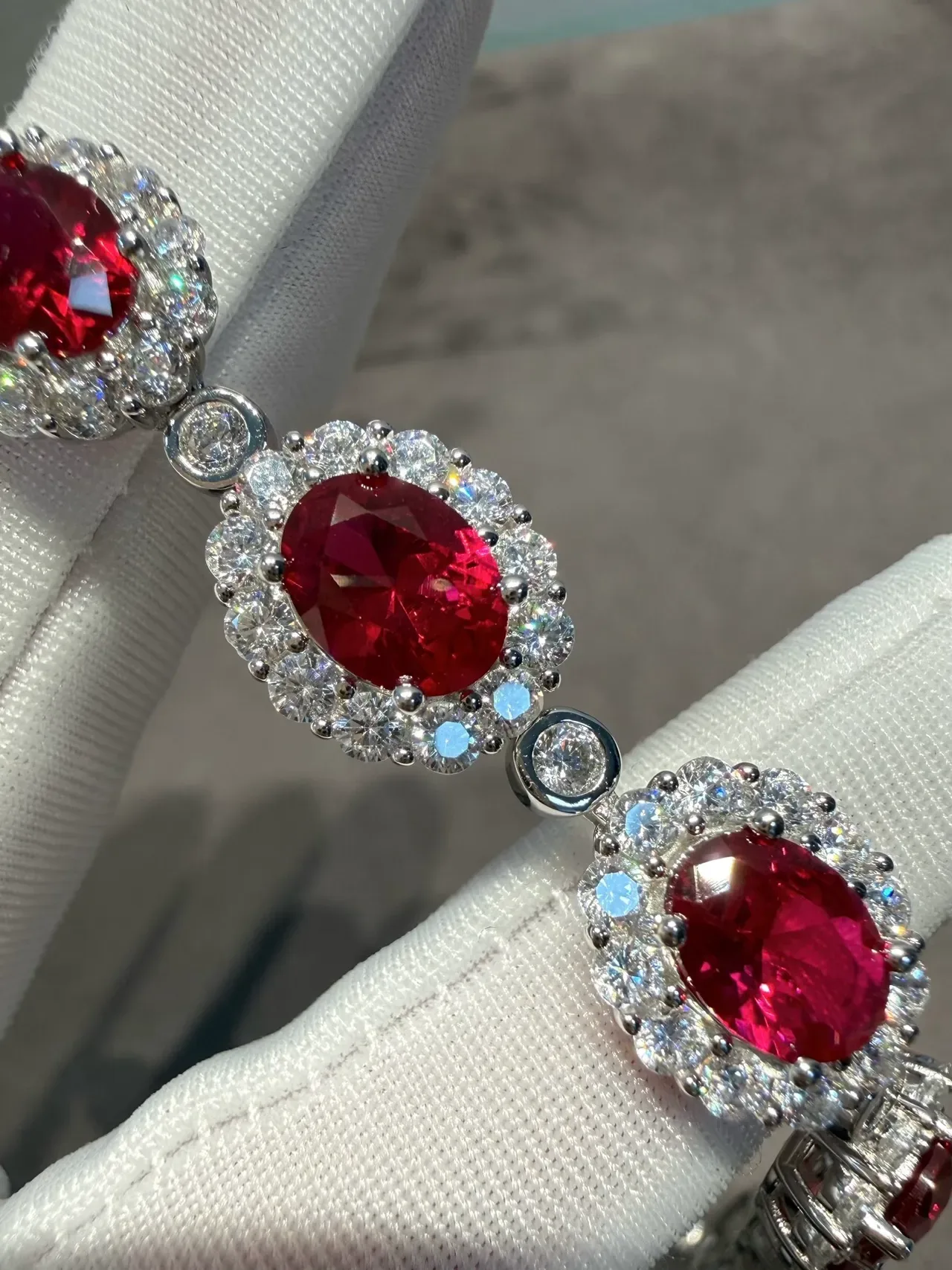 Red Gemstone Halo Link Bracelet 6