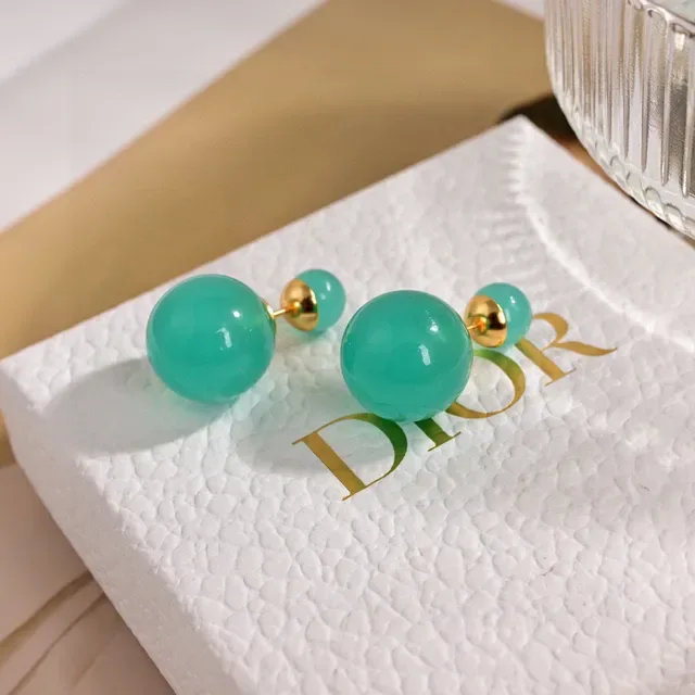 Red Green Double-Ball Glossy Resin Earrings 5