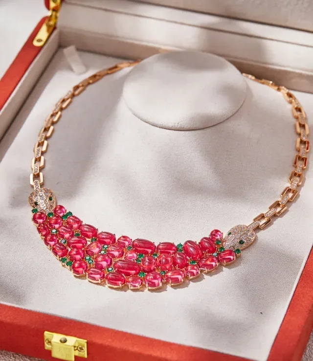 Red Green Gold-Tone Link Chain Pavé Diamond Accents Necklace 6