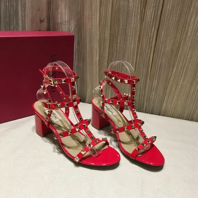 Red Studded Block Heel Gladiator Sandals 4