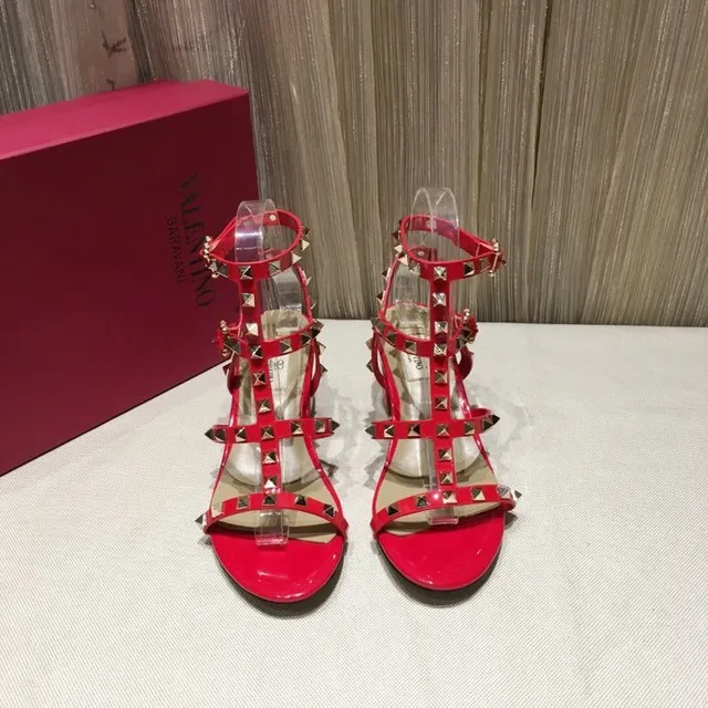 Red Studded Block Heel Gladiator Sandals 8