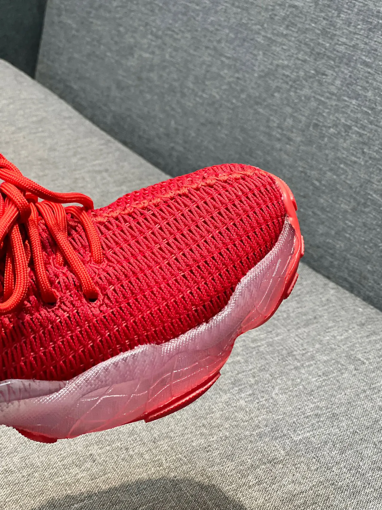 Red Transparent Knit Upper Translucent Midsole Sneakers 3