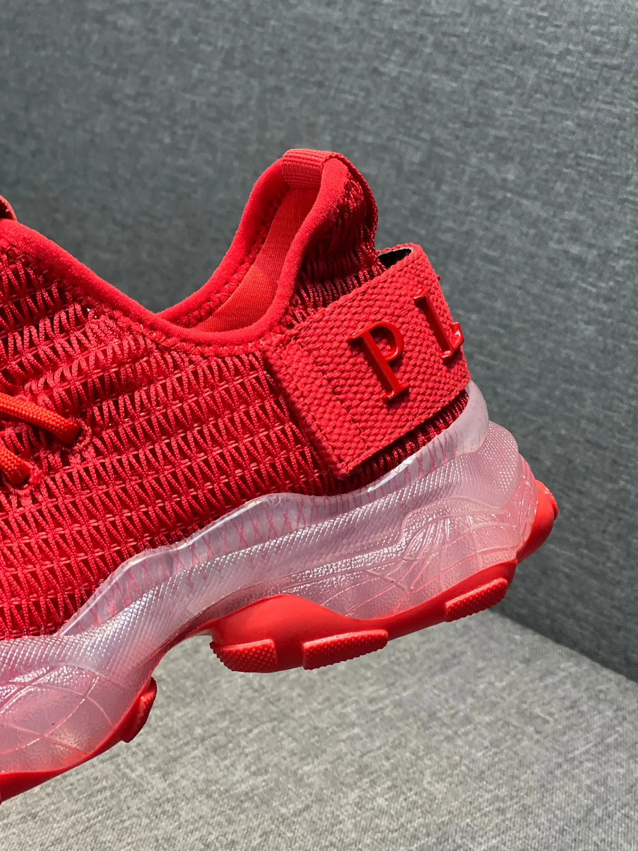 Red Transparent Knit Upper Translucent Midsole Sneakers 8