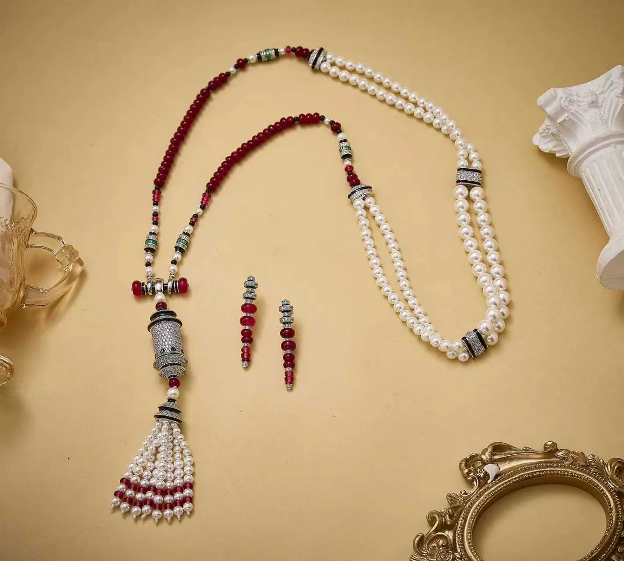 Red White Beaded Tassel Pendant Necklace 7
