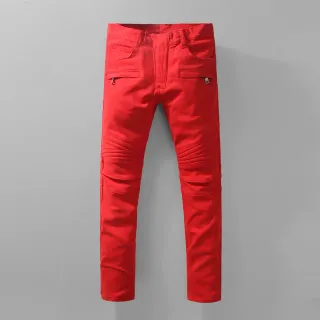 Red Zippered Thigh Pocket Quilted Knee Pants