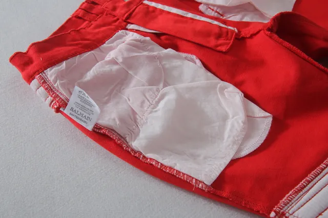 Red Zippered Thigh Pocket Quilted Knee Pants 7