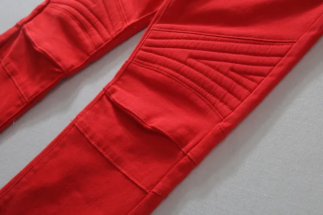 Red Zippered Thigh Pocket Quilted Knee Pants 13