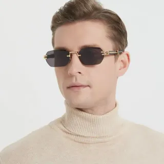 Lunettes de soleil sans bordure avec pont métallique doré