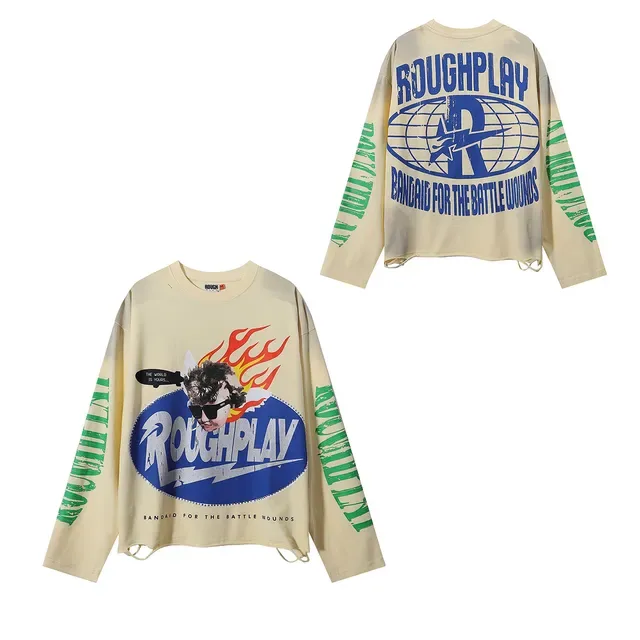 ROUGH Graphic Print Oversized Distressed Hem T-Shirt 8