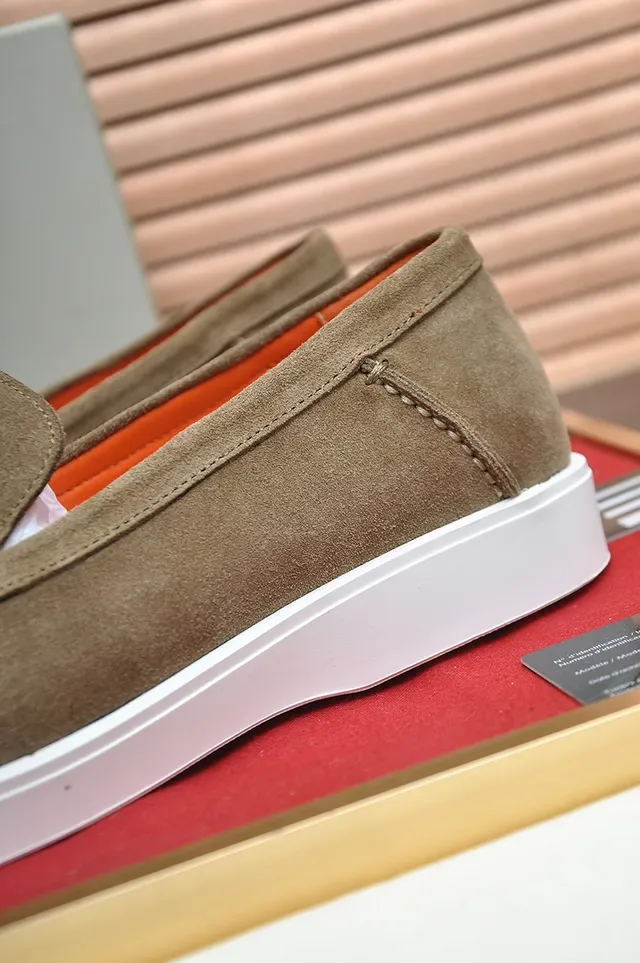 Santoni Brown Orange Suede Upper Moc-Toe Stitching Loafer 2