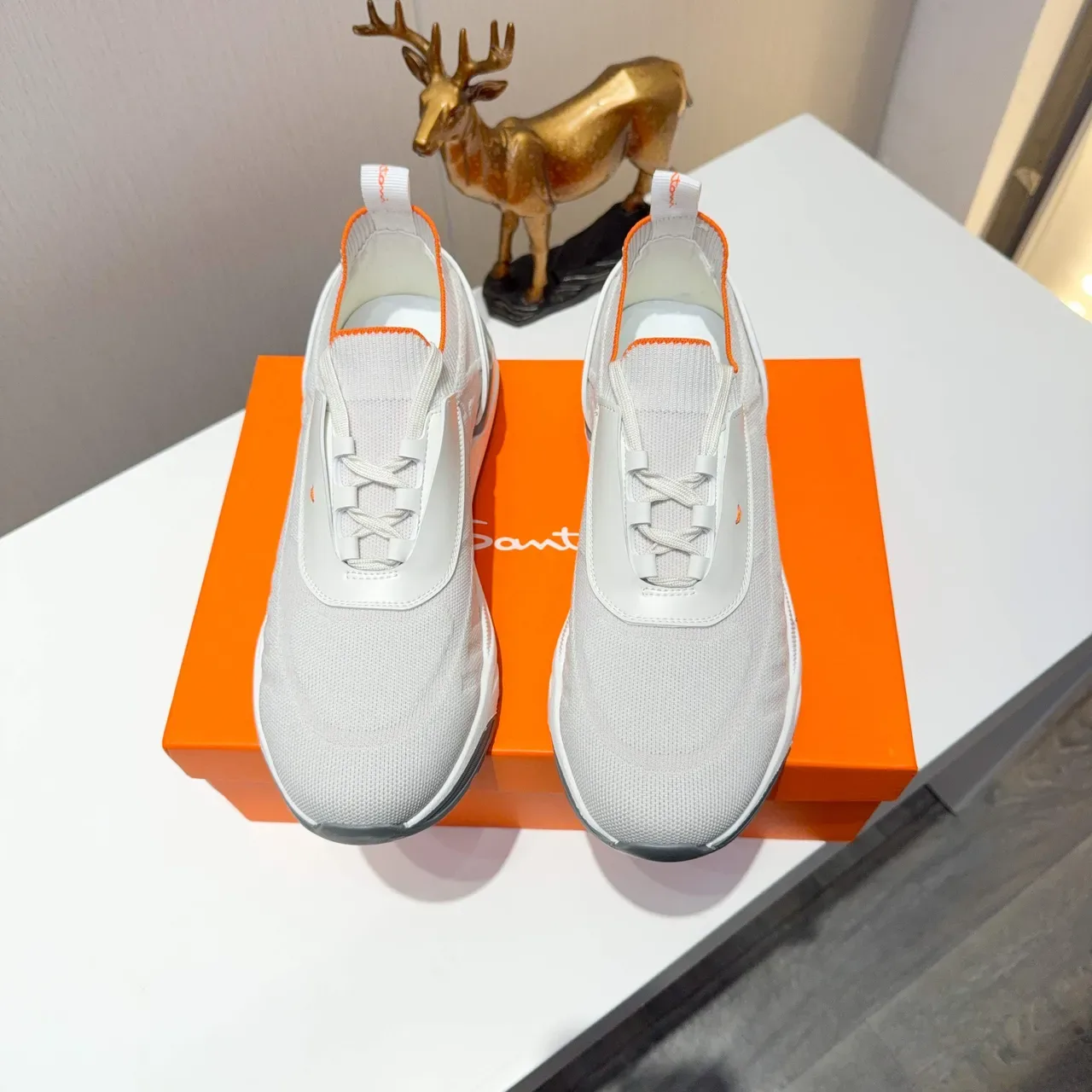 Santoni Gray Orange Knit Upper Synthetic Strap Overlay Sneakers 2
