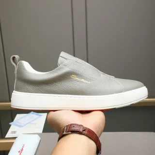 Santoni جلد مقصوص رمادي أحذية slip-on