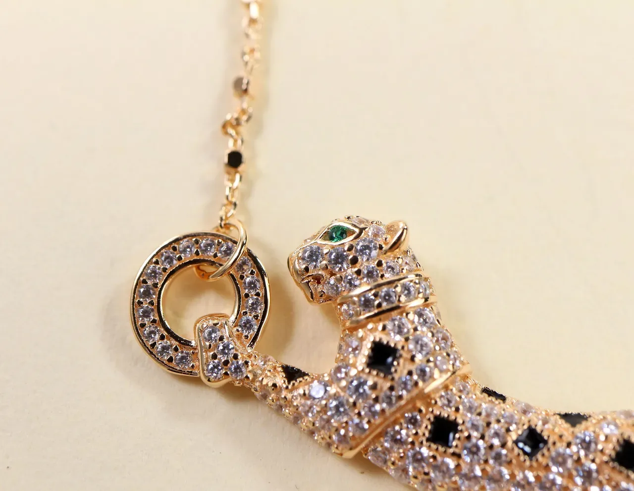 Silver Black Pavé-Set Panther Motif Necklace 2