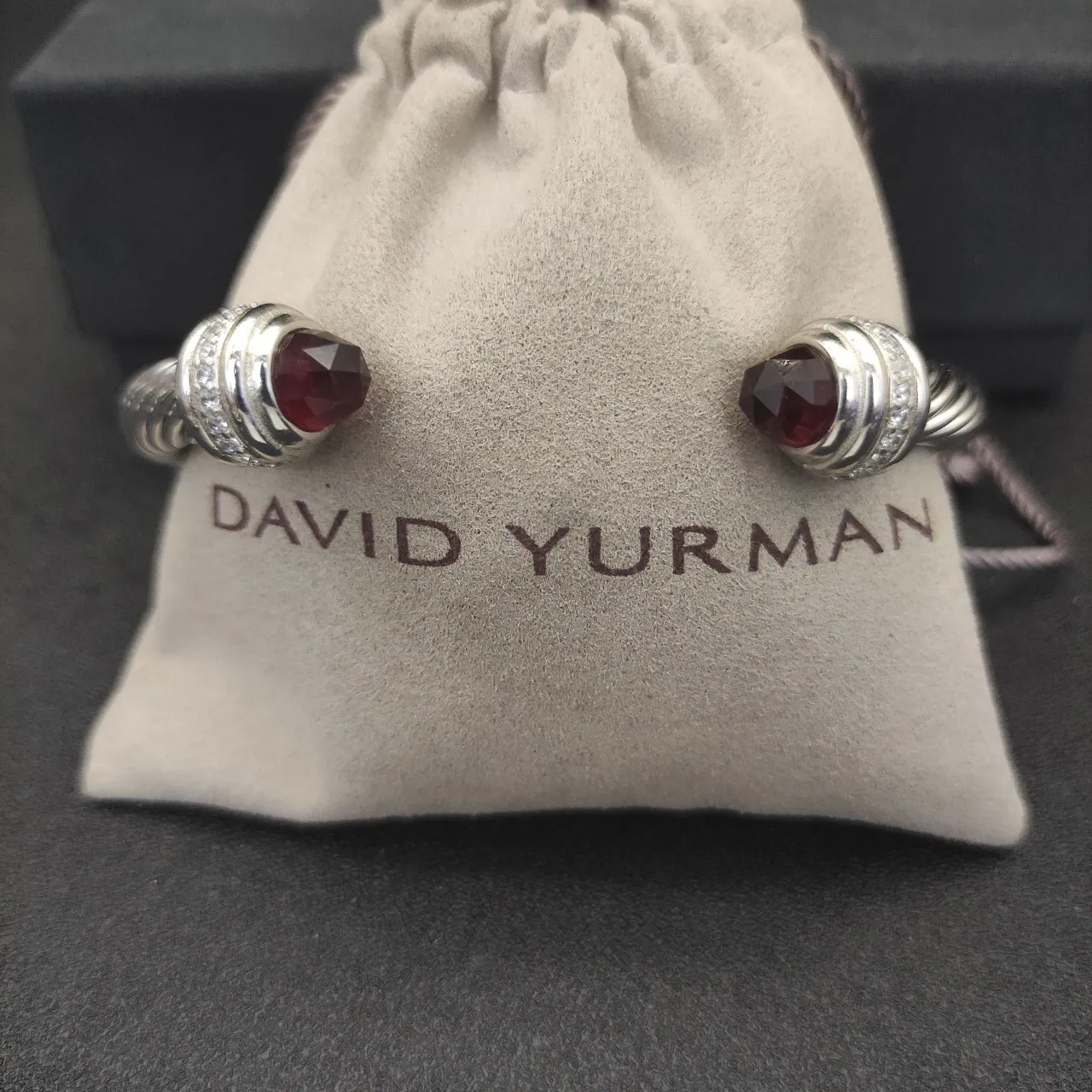Silver Burgundy Twisted Cable Faceted Red Gemstone Terminals Bracelet 3
