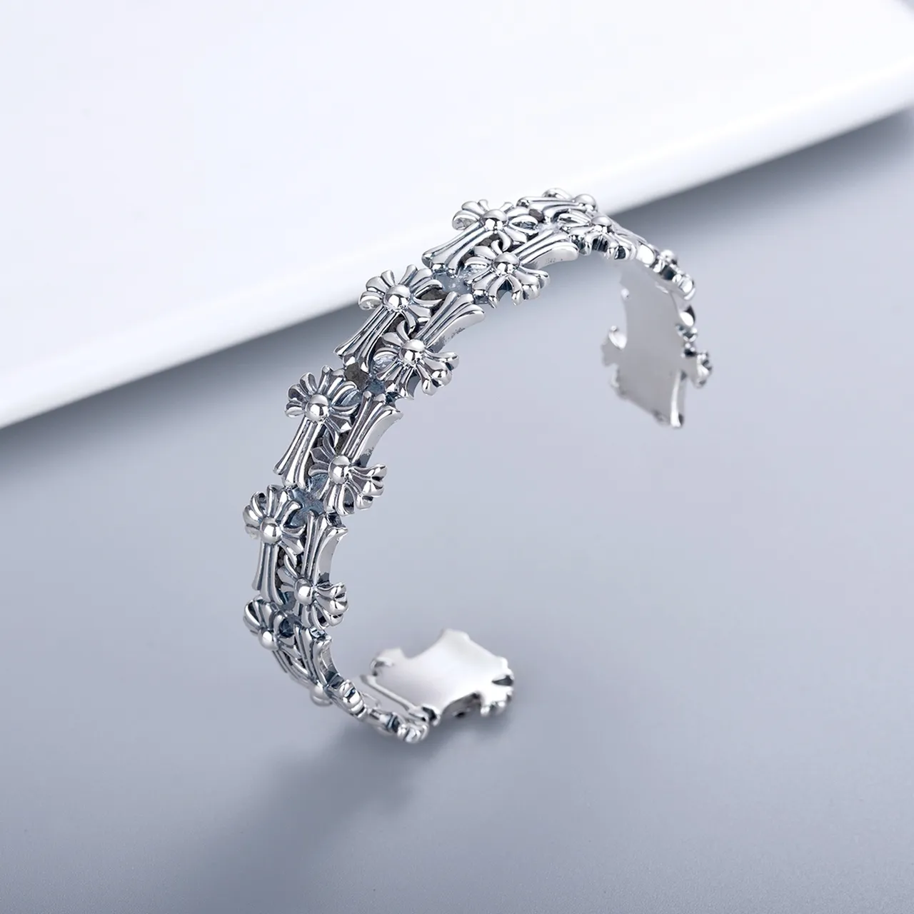 Silver Cross Motif Openwork Bracelet 8