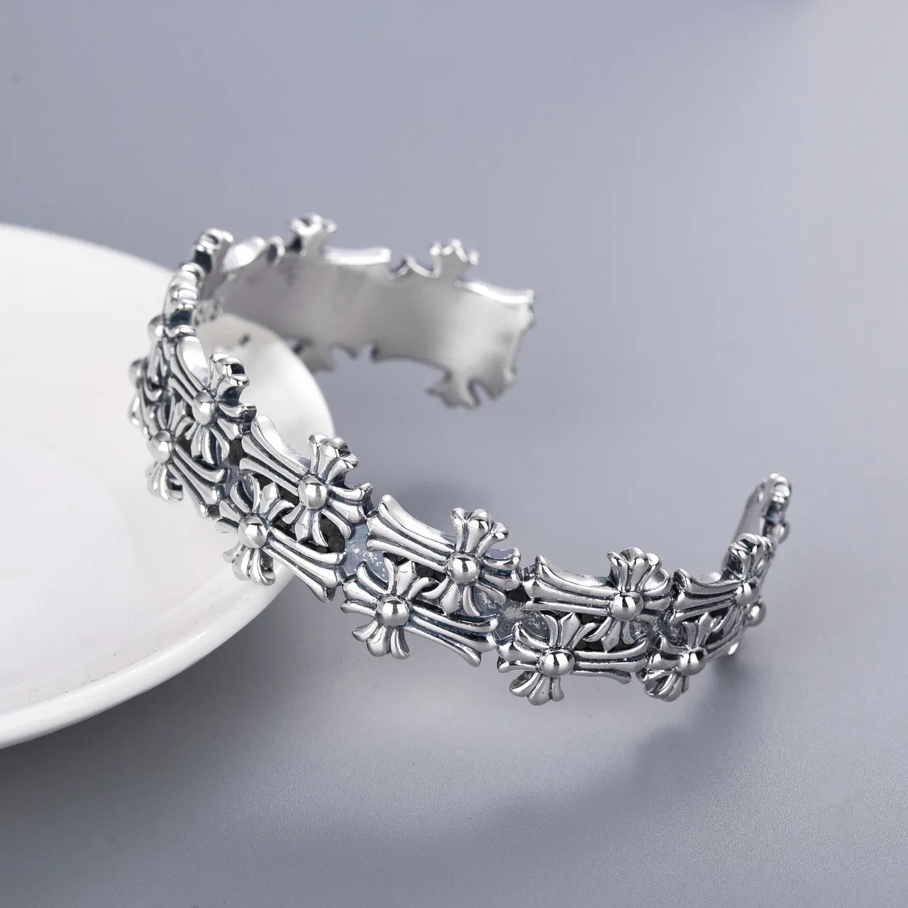 Silver Cross Motif Openwork Bracelet 9