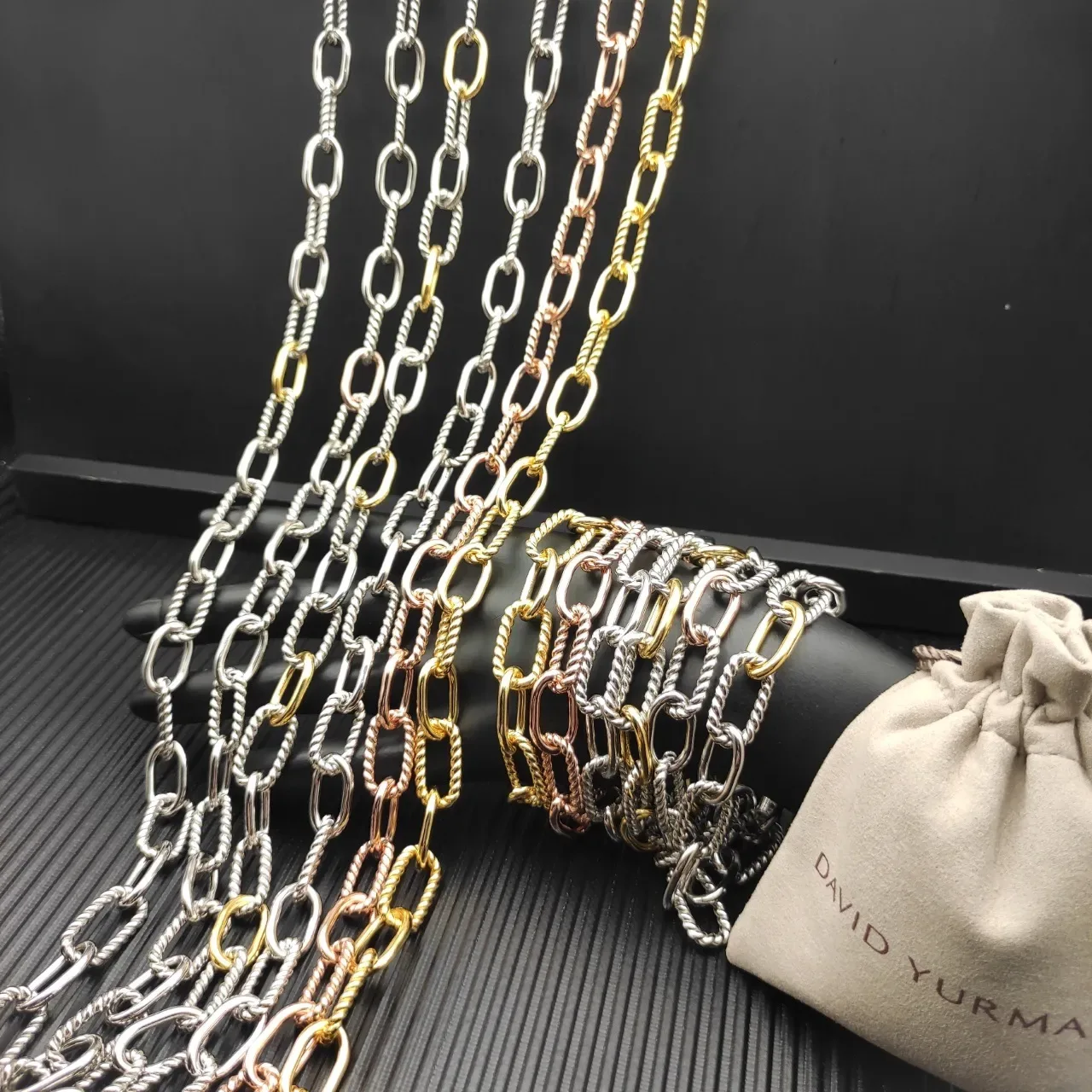 Silver Gold Twisted-Link And Alternating Chain Metallic Finish Necklace 6