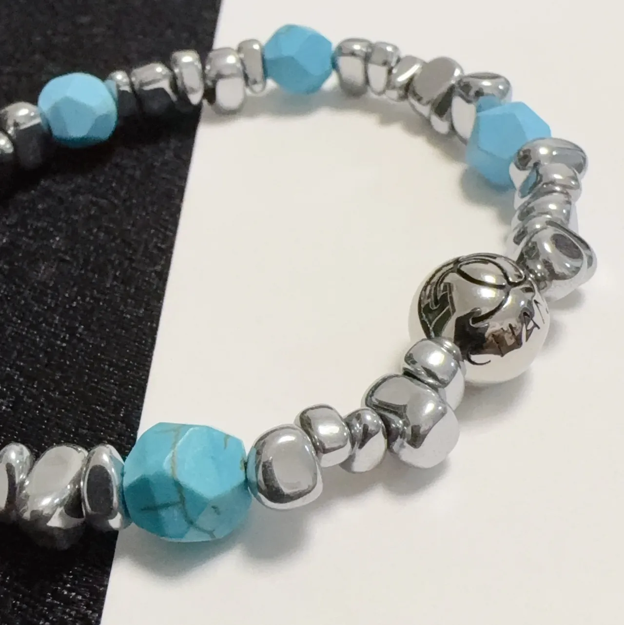 Silver-Tone and Turquoise Beaded Stretch Bracelet 7