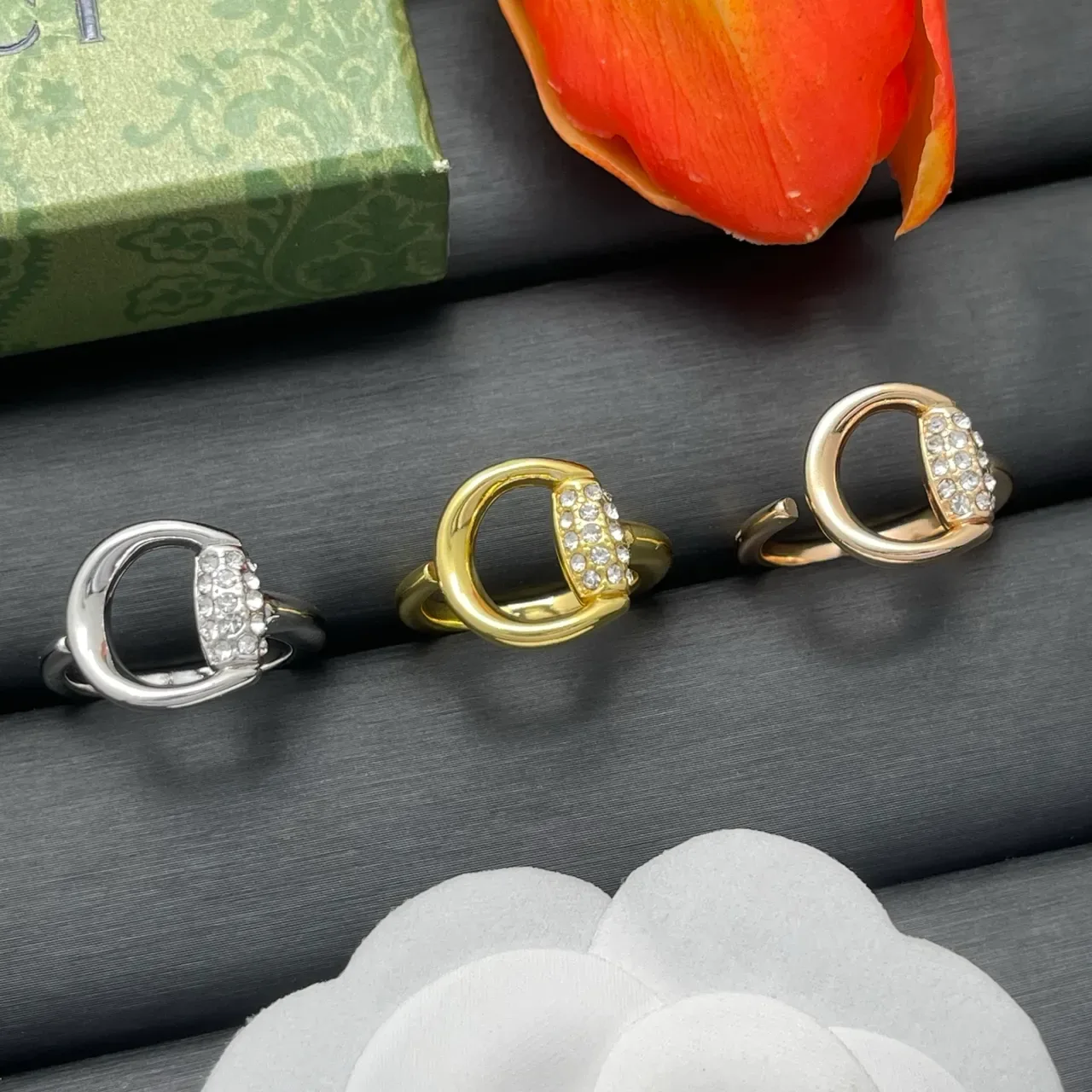 Silver-Tone Open Hoop Pavé Crystal Adjustable Ring 2