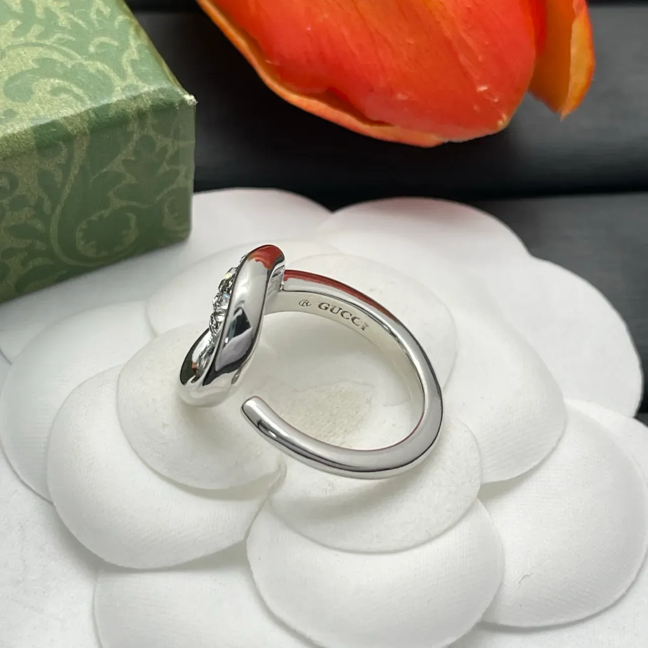 Silver-Tone Open Hoop Pavé Crystal Adjustable Ring 3