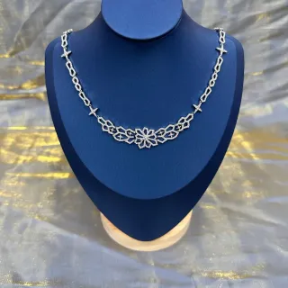 Silver-Tone Pavé Floral Bib Necklace