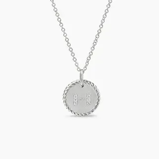 Collier avec pendentif initial H en ton argent avec bordure de corde pavé