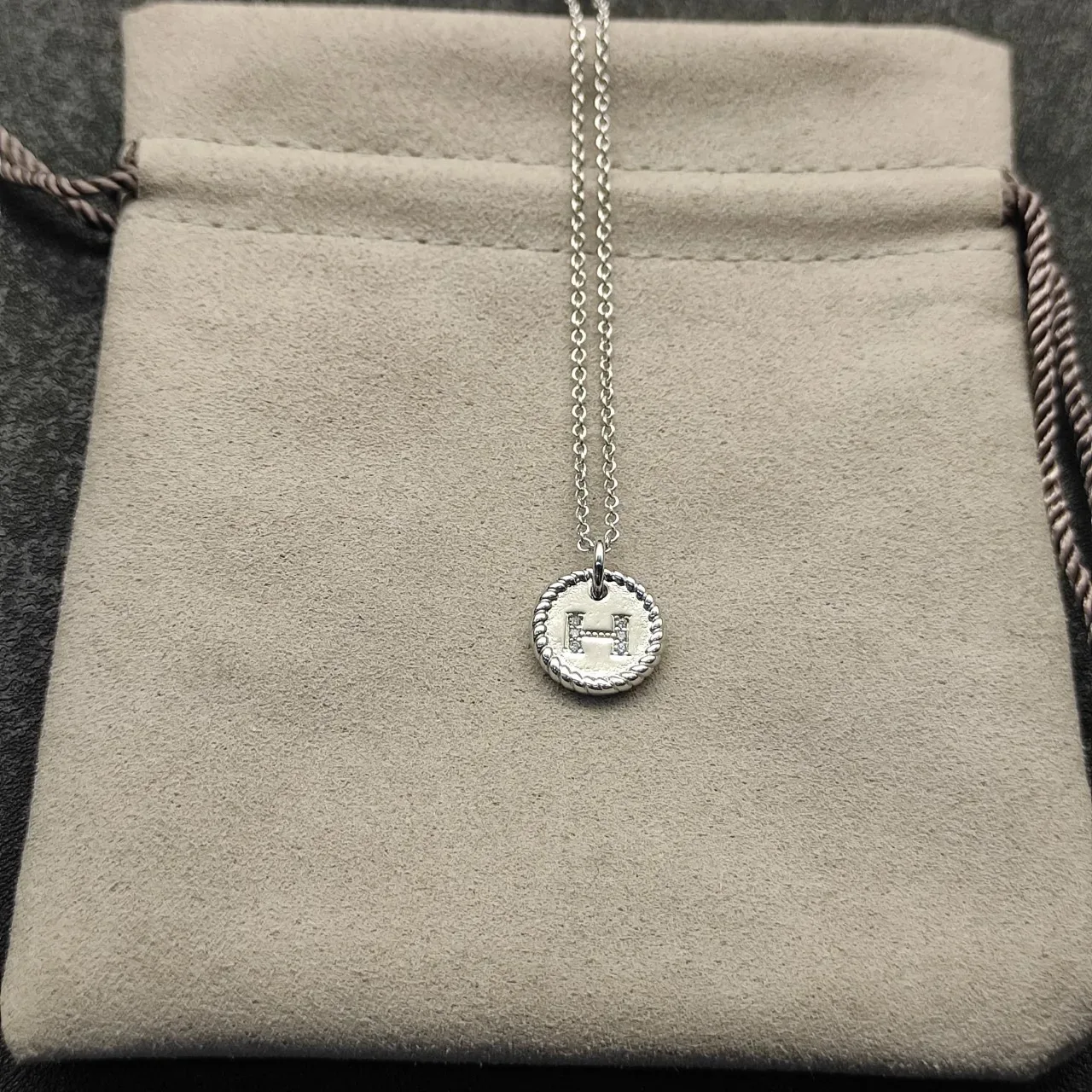 Silver-Tone Rope-Edge Initial H Pavé Pendant Necklace 2
