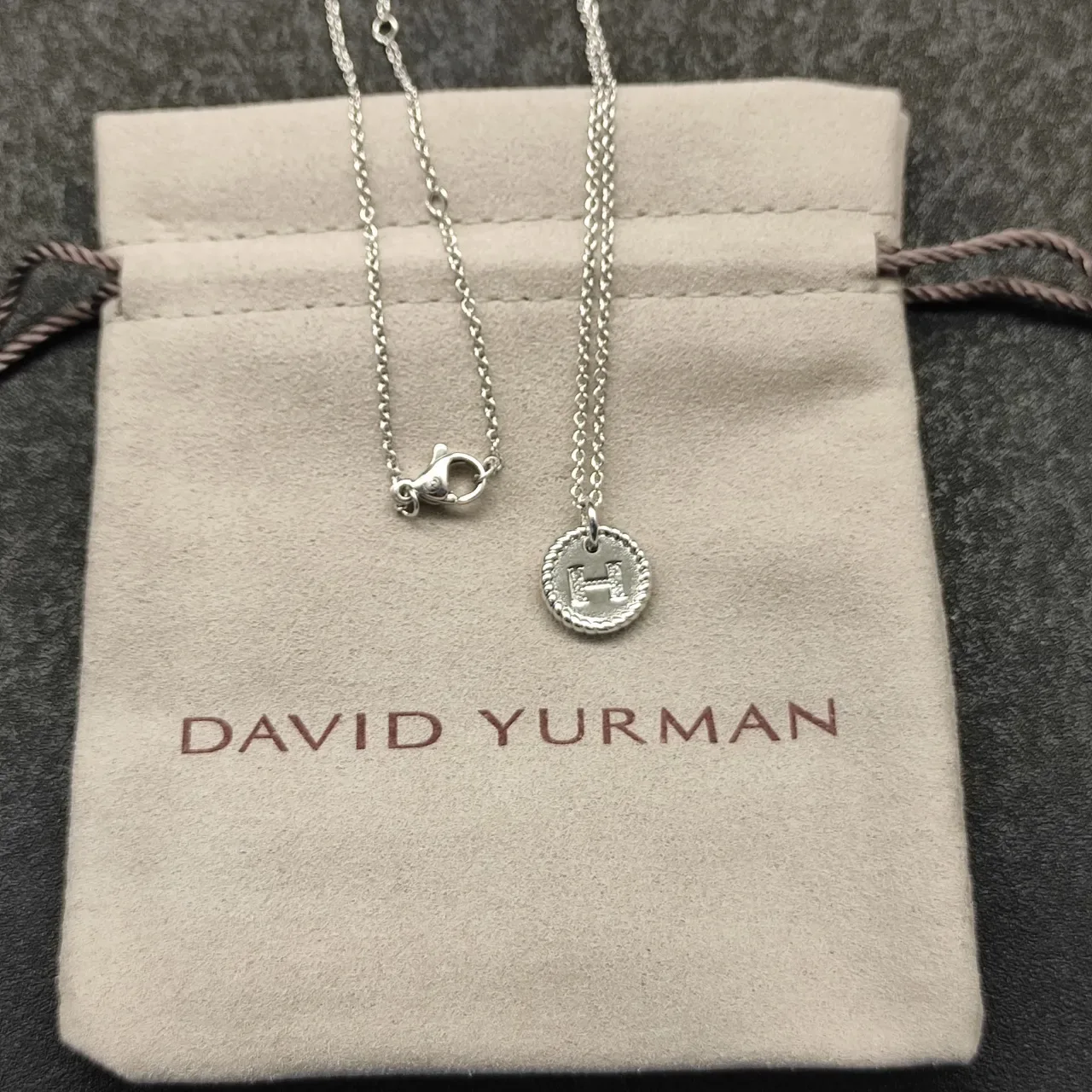 Silver-Tone Rope-Edge Initial H Pavé Pendant Necklace 5