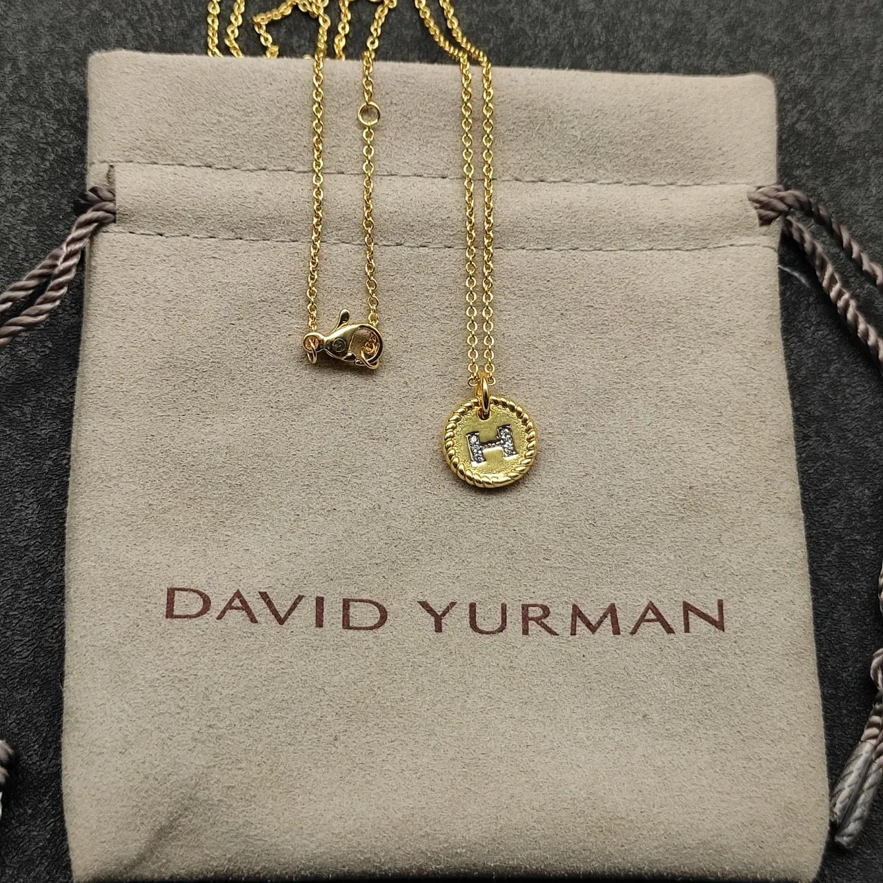 Silver-Tone Rope-Edge Initial H Pavé Pendant Necklace 6