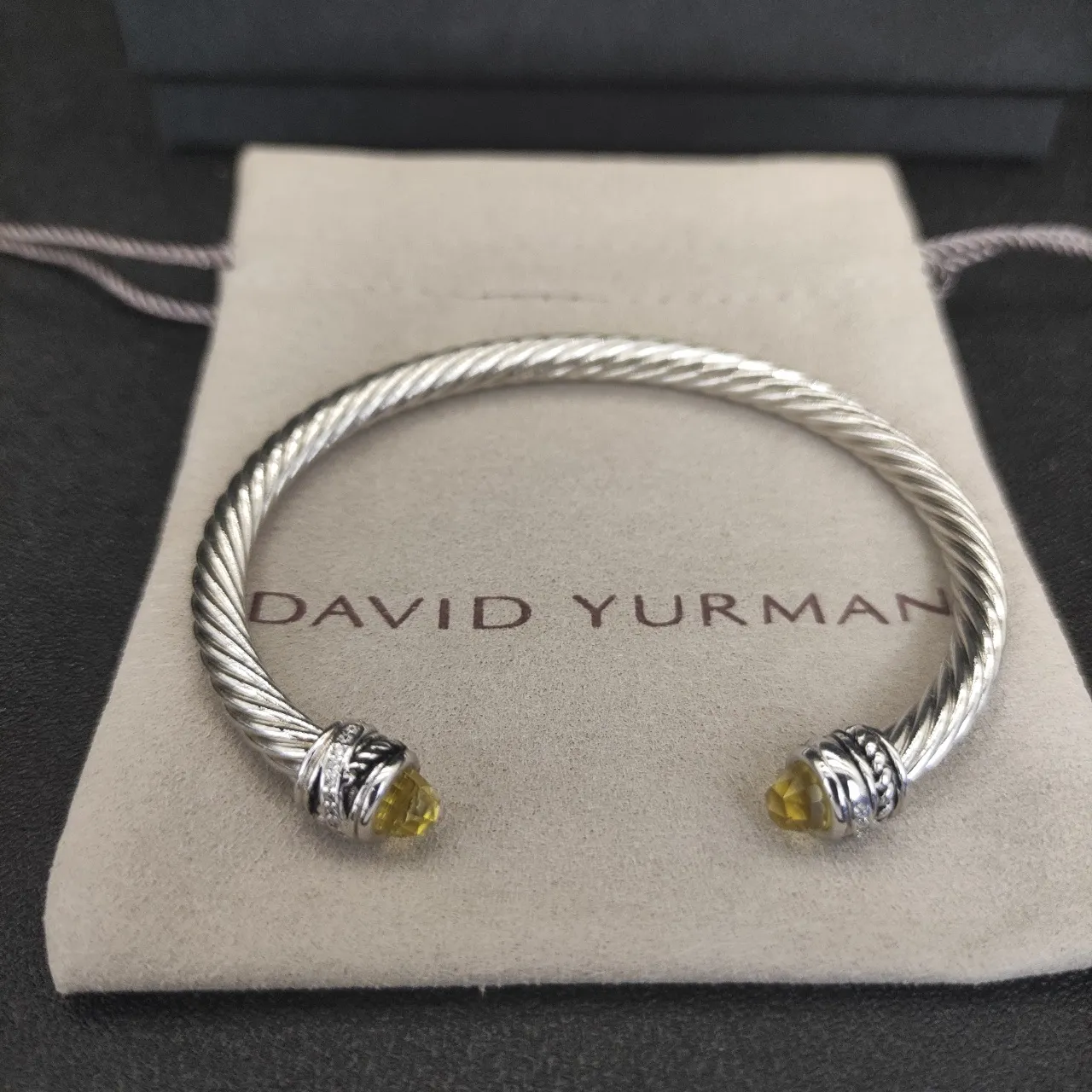 Silver-Tone Twisted Cable Gemstone-Terminal Open Cuff Bracelet 9