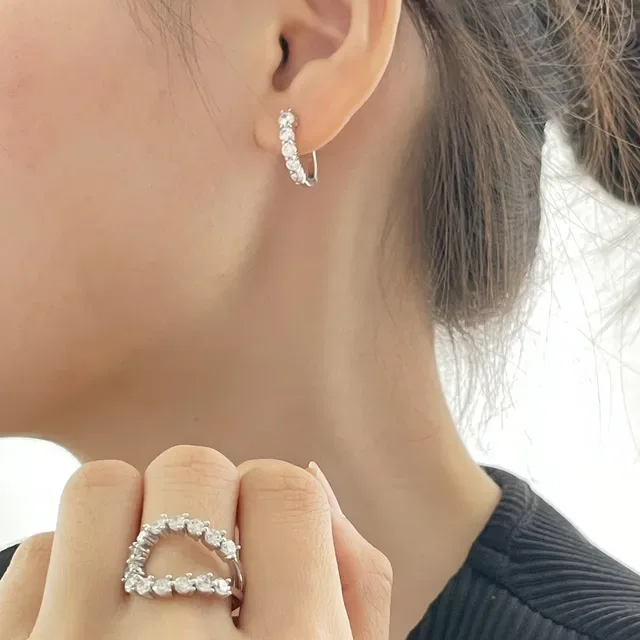 Silver-Toned Channel-Set Multi-Stone Hinged Hoop Earrings 7