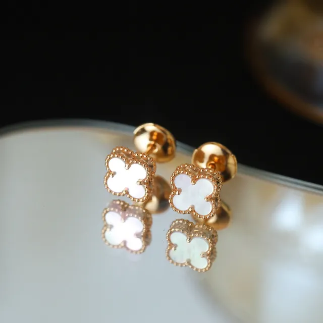 Silver-Toned Clover-Shaped Mother-of-Pearl Stud Earrings 5