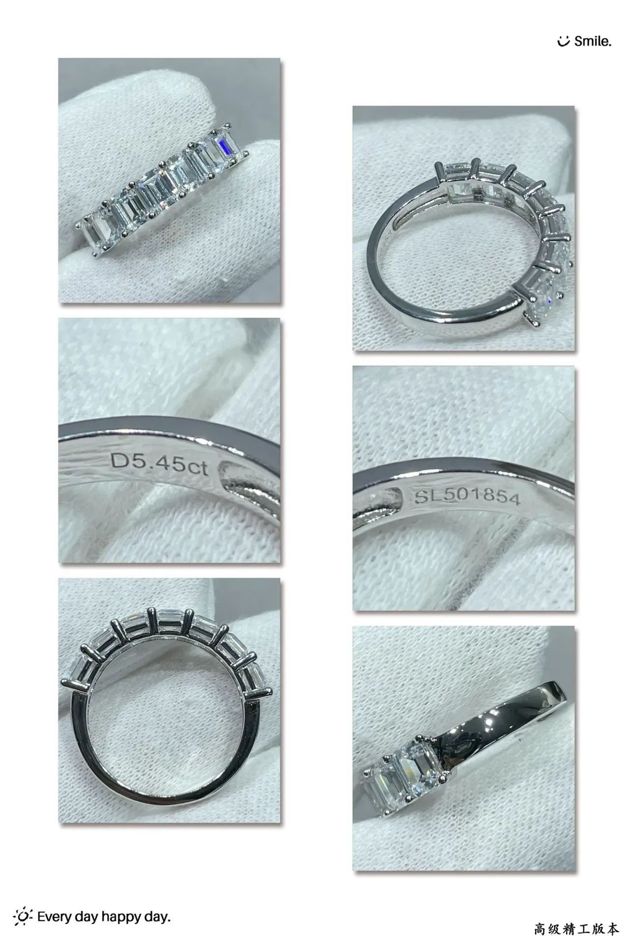 Bague Argent Pierres Transparente Taille Émeraude Canal Set 2