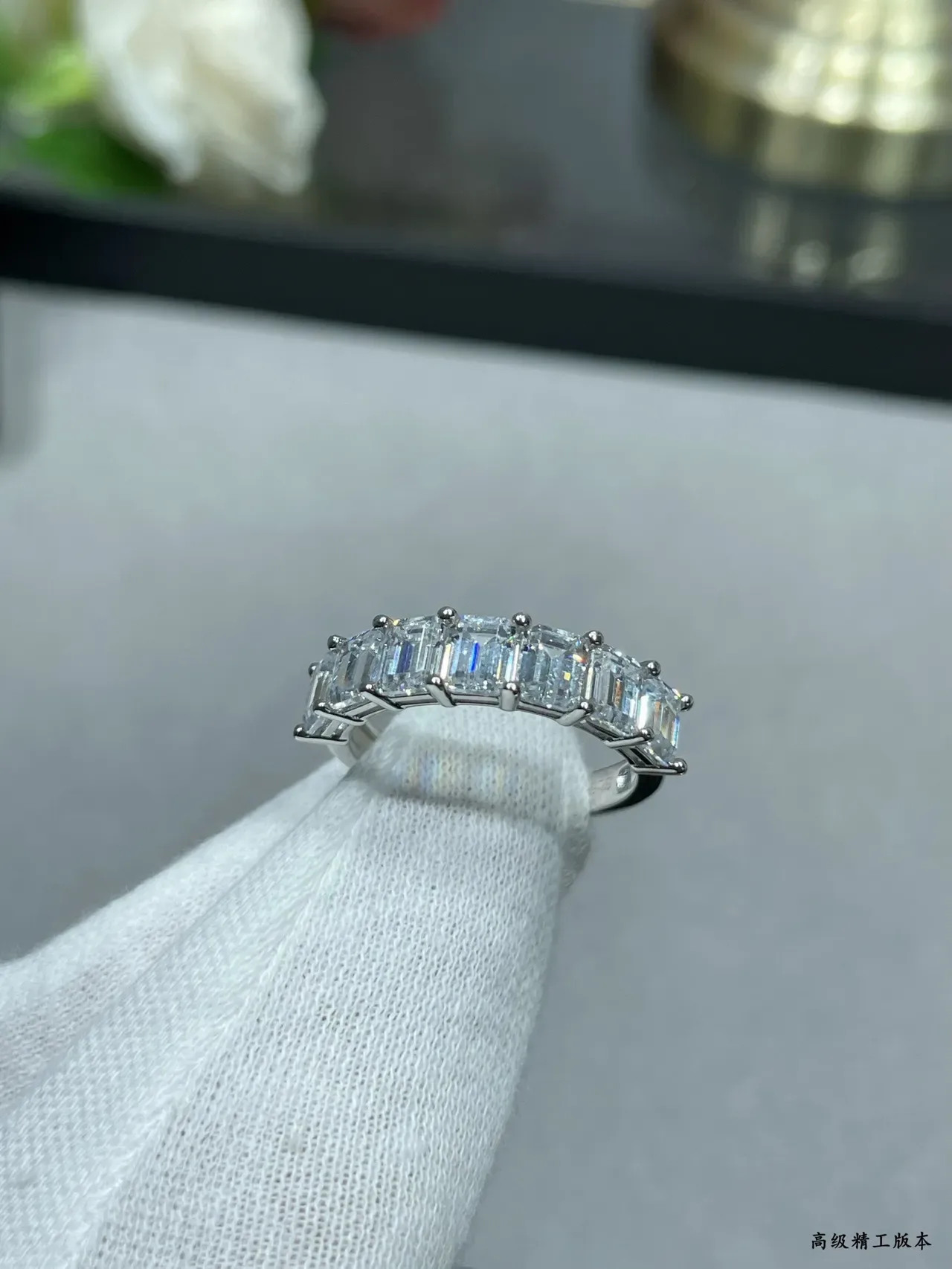 Bague Argent Pierres Transparente Taille Émeraude Canal Set 3