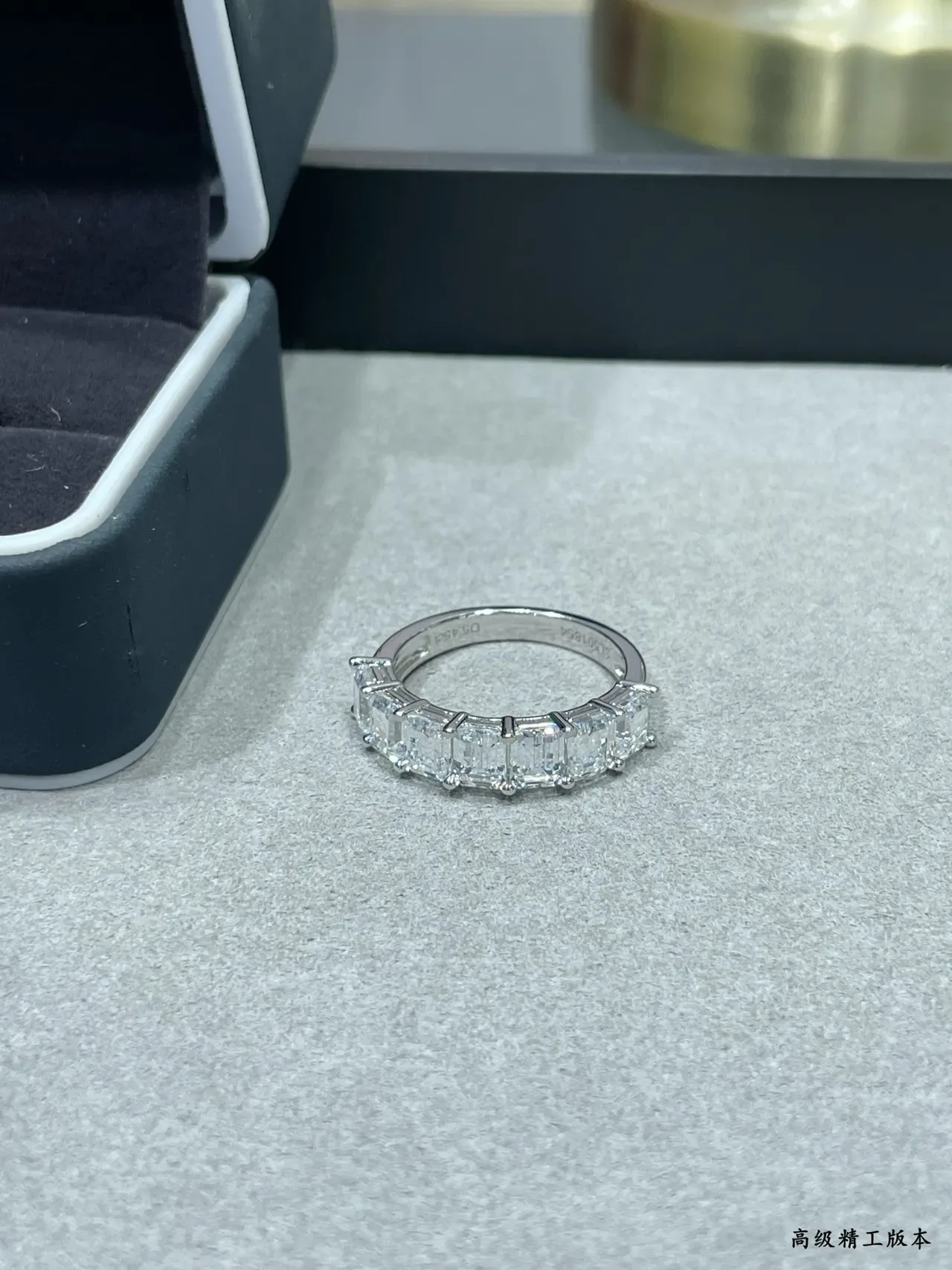 Bague Argent Pierres Transparente Taille Émeraude Canal Set 4