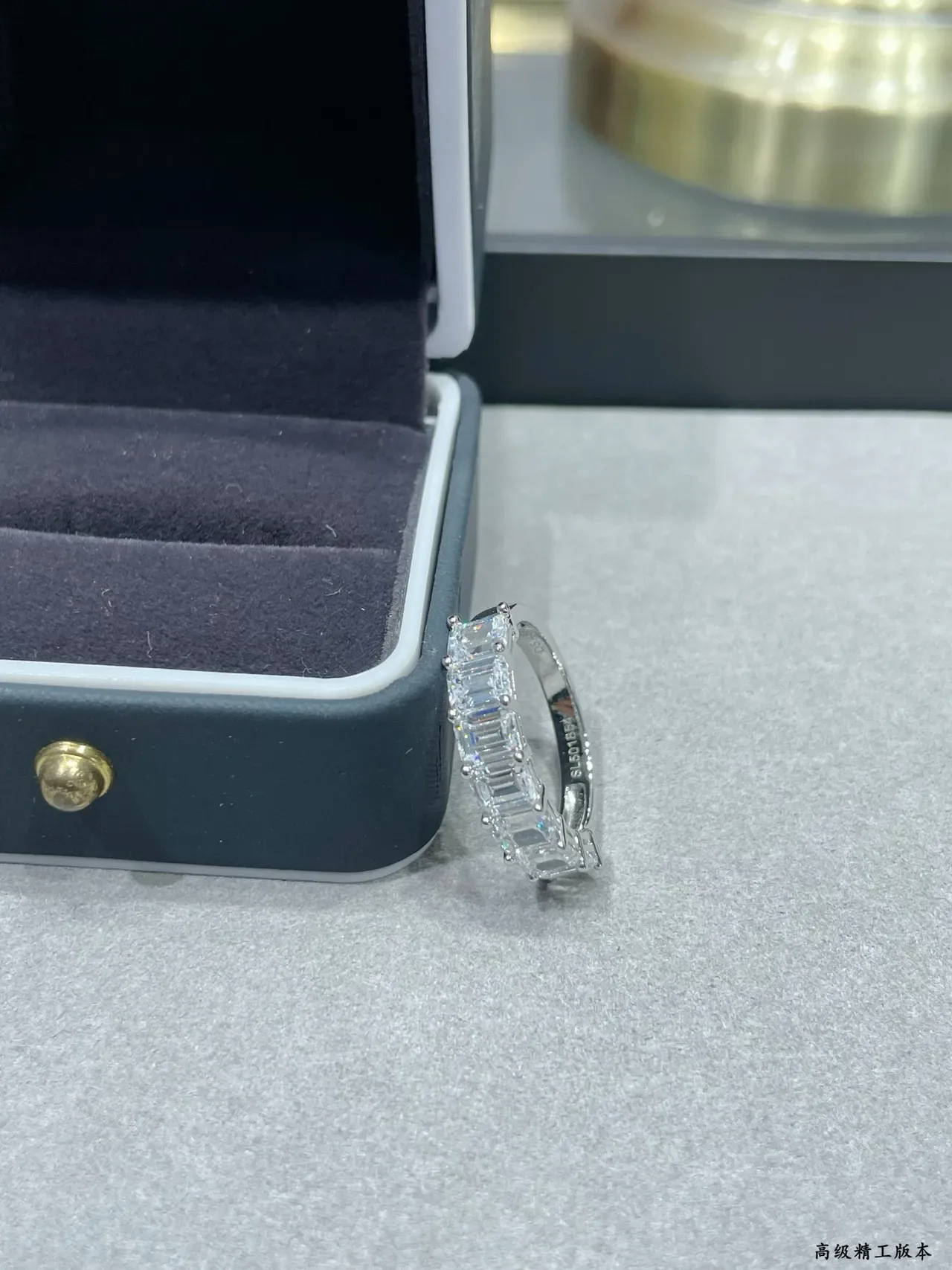 Bague Argent Pierres Transparente Taille Émeraude Canal Set 5