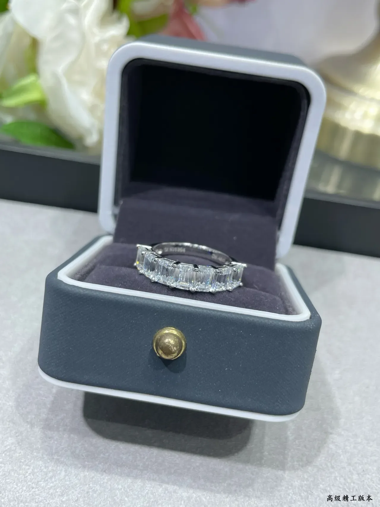 Bague Argent Pierres Transparente Taille Émeraude Canal Set 6