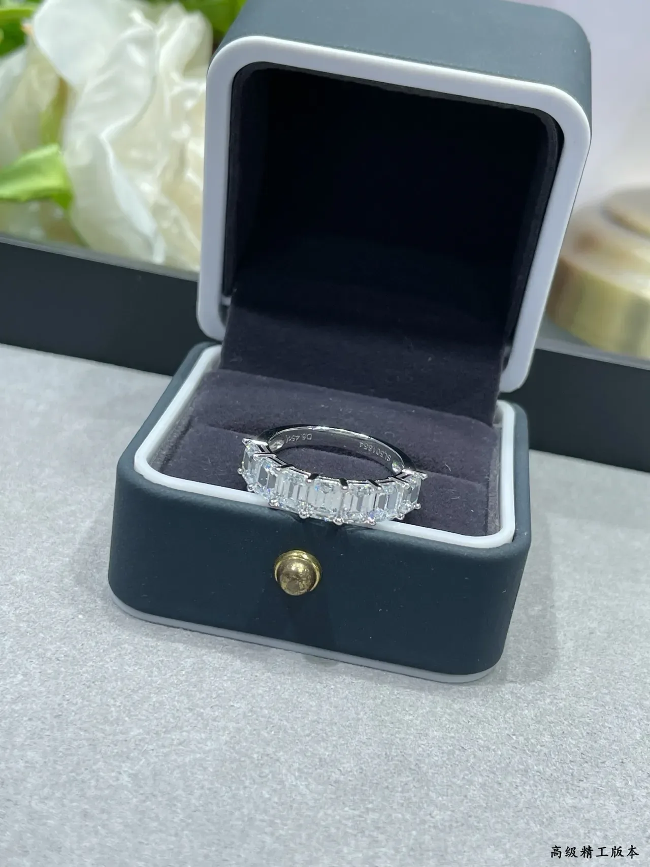 Bague Argent Pierres Transparente Taille Émeraude Canal Set 8